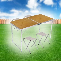 Портативний комплект для пікніка розкладний стіл та стільці Folding Table світло-коричневий