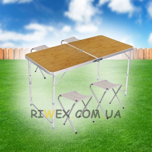 Портативний комплект для пікніка розкладний стіл та стільці Folding Table світло-коричневий