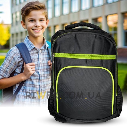 Рюкзак шкільний B300-14 для підлітків, 46х12х32 см, Чорно-салатовий