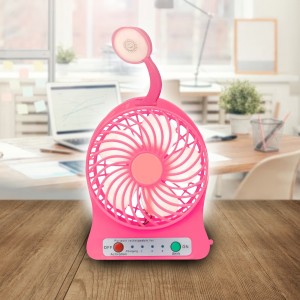 Портативный настольный мини вентилятор Home Fest Portable Mini Fan USB + фонарик Розовый