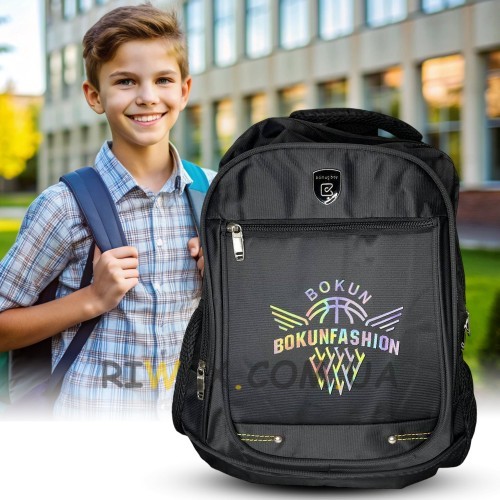 Рюкзак школьный B300-25 для подростков, 46х12х32 см, Черный с радужным принтом