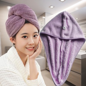 Полотенце-тюрбан с пуговицами для сушки головы и волос Bestlove Фиолетовый в клетку (HA-381)