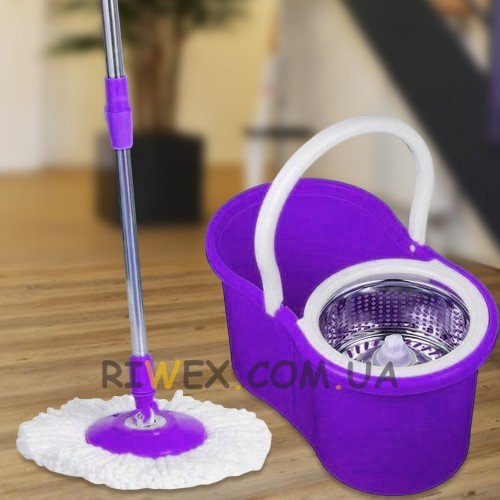 Швабра с ведром с автоматическим отжимом и полосканием Magic Mop Easy 360 на 10 литров, Фиолетовый