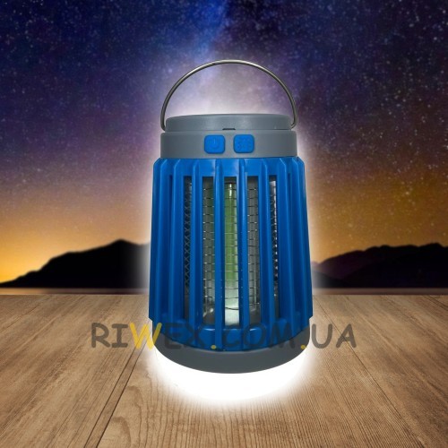 Кемпінгова настільна акумуляторна LED лампа проти комах W851SunLight 2в1, Синій