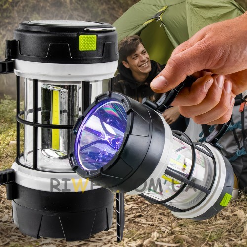 Ручной портативный кемпинговый подвесной аккумуляторный фонарь с ручкой Camping Lantern F-910-B Черно-белый (AM-8)