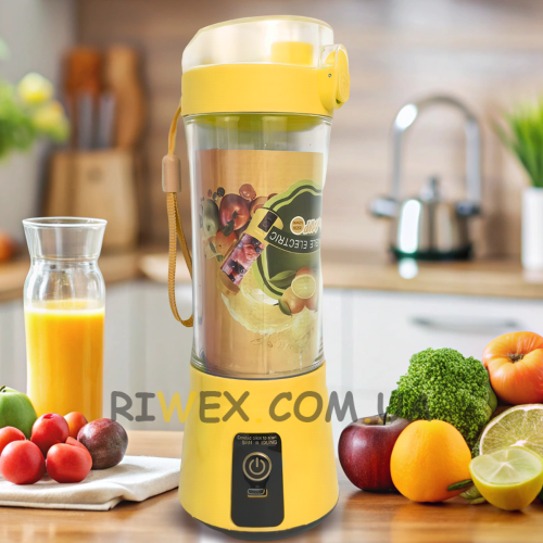 Блендер портативный Smart Juice Cup Fruits на 2 ножа, заряжается от USB, Желтый (237)