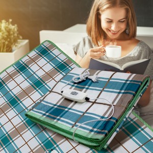 Электропростынь LUX 220V, 170x160 см, бежевый с бирюзовым в клетку (AVRM)