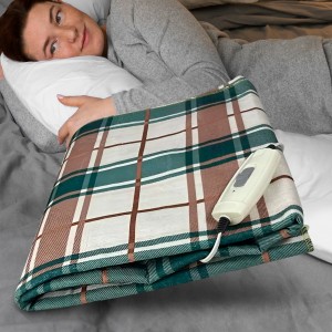 Електропростирадло LUX 120x160 см 220V Бежевий з бірюзовим в клітинку (AVRM)