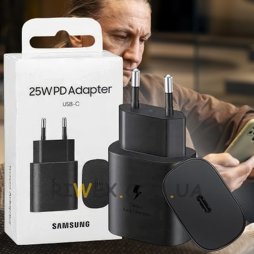 Мережевий зарядний пристрій блок живлення Samsung USB-C 25W PD Type-C Black (206)