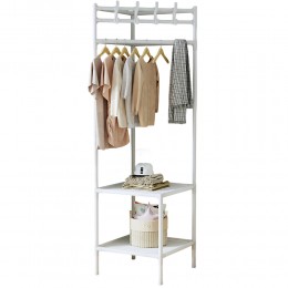 Стойка-стеллаж угловая Coat rack с перекладиной для вешалок YH6606-2122F2 на две полки, Белый (AMN)