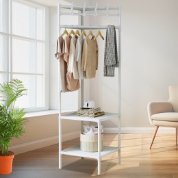 Стойка-стеллаж угловая Coat rack с перекладиной для вешалок YH6606-2122F2 на две полки, Белый (AMN)