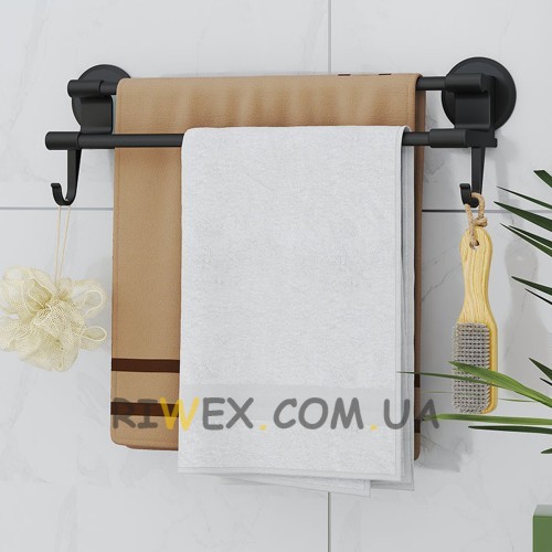 Вішалка для рушника Simple towel bar YH6612B подвійна з гачками, Чорний (2126)