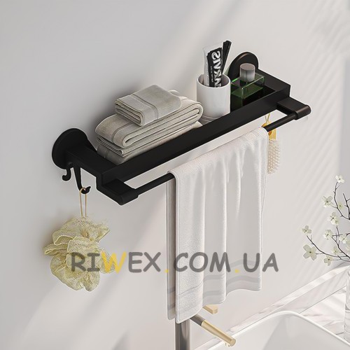 Настенная вешалка-полка для полотенец в ванную комнату Simple Towel RACK Черный