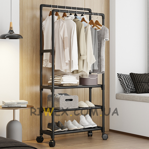 Вешалка-стойка для обуви и одежды Coat rack YX9108 на 3 полки, Черный (2145)