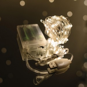 Гірлянда світлодіодна 50 LED 7742 дріт 5м, на батарейках + USB, Біле світло