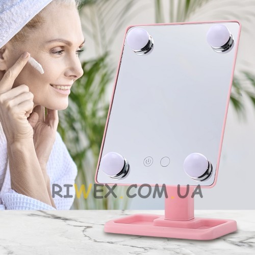 Дзеркало для макіяжу з підсвічуванням Cosmetie Mirror 360 Rotation Angel XR-8989, Рожевий (205)