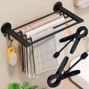 Настенная самоклеющаяся вешалка в ванную Towel Rack YH6613 с прищепками (10 шт) Черный (2128)