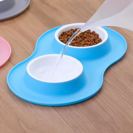 Двойная миска для собак и кошек для воды и еды Pet Bowl Голубой