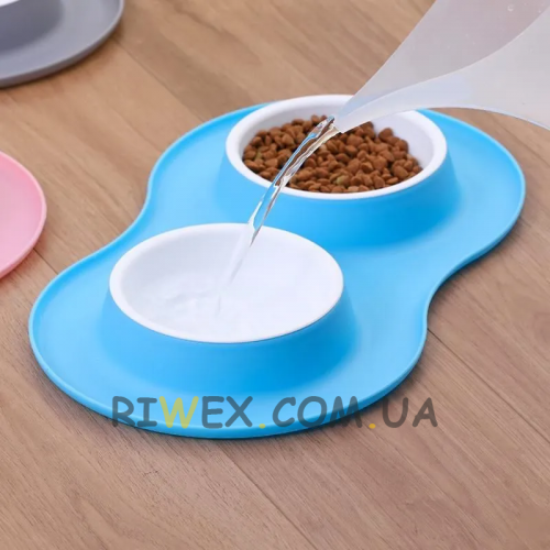 Подвійна миска для собак і котів для води та їжі Pet Bowl Блакитний