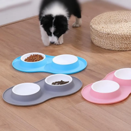 Двойная миска для собак и кошек для воды и еды Pet Bowl Голубой