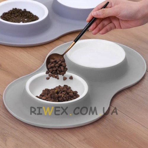 Двойная миска для собак и кошек для воды и еды Pet Bowl Серый