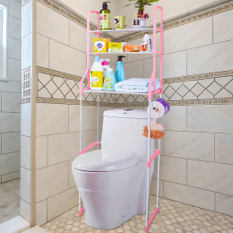 Полка - стеллаж напольный для ванной, стойка органайзер "Toilet Rack", Розовый