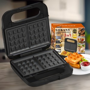 Портативный мультимейкер-сендвичница со сменными антипригарными пластинами 3в1 Sokany SK-08078-3 (2358)