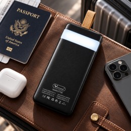 Зовнішній акумулятор Viaking T159 30000 mAh з 4 USB портами, LED підсвічуванням та Type-C, Чорний (AMN)