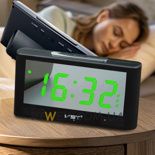 Електронний настільний годинник LED Alarm Clock VST-732Y USB, з зеленим підсвічуванням