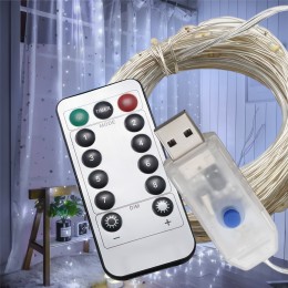 Комнатная LED USB гирлянда Xmas «Роса» с пультом управления Белое освещение 10 м (HA-63)