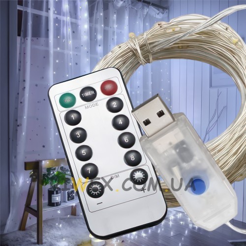 Комнатная LED USB гирлянда Xmas «Роса» с пультом управления Белое освещение 3 м (HA-61)