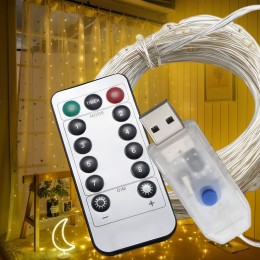 Комнатная LED USB гирлянда Xmas «Роса» с пультом управления Теплое освещение 3 м (HA-64)