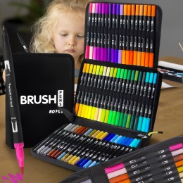 Набор акварельных двусторонних скетч-маркеров для рисования в cумке Color brush 80 штук (626)