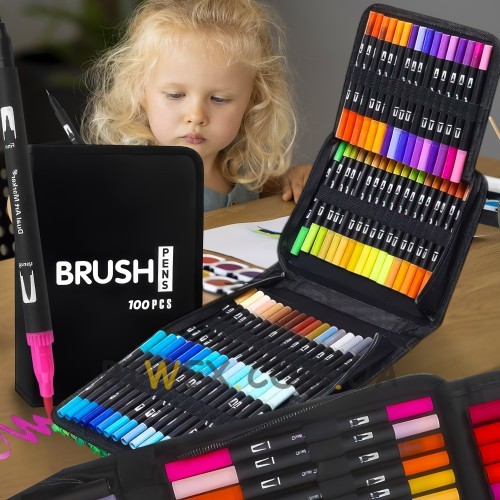 Набор акварельных двусторонних скетч-маркеров для рисования в cумке Color brush 100 штук (626)