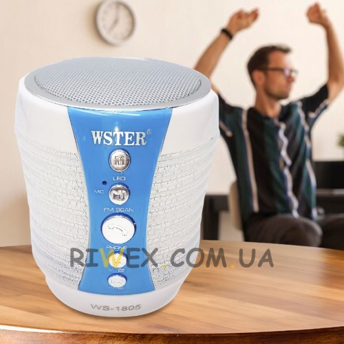 Портативная Bluetooth колонка со светомузыкой WSTER WS-1805, Белый