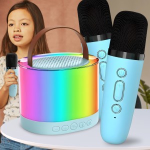 Портативная детская bluetooth колонка с подсветкой и 2 микрофонами для караоке K52 Голубой