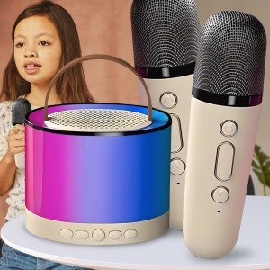 Портативная детская bluetooth колонка с подсветкой и 2 микрофонами для караоке K52 Бежевый