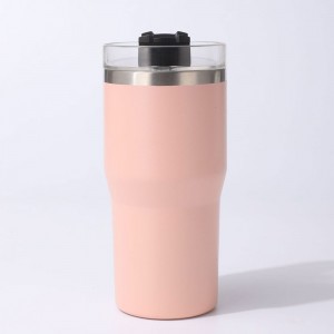 Стильний термокухоль для авто 0659, РЕТ пластик/метал 600мл, Рожевий (1142)