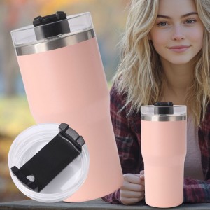 Стильний термокухоль для авто 0659, РЕТ пластик/метал 600мл, Рожевий (1142)