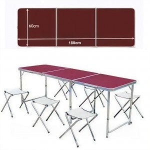 Туристичний розкладний садовий міцний стіл для пікніка з 6 стільцями Folding Table 60х180см Коричневий