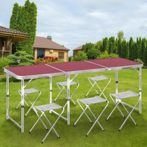 Туристичний розкладний садовий міцний стіл для пікніка з 6 стільцями Folding Table 60х180см Коричневий