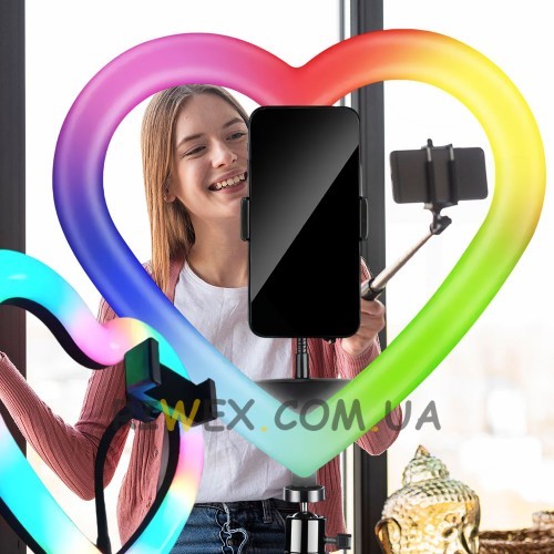 Светодиодная кольцевая селфи лампа со штативом в комплекте, 26 см, JM26-10 RGB (ЖЯ)