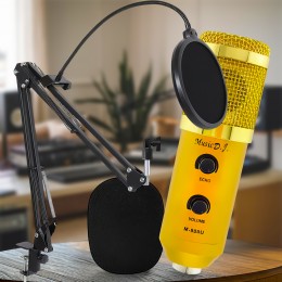 Студійний мікрофон з кронштейном та вітрозахистом Music DJ. M 800U Золотий (ЖЯ)