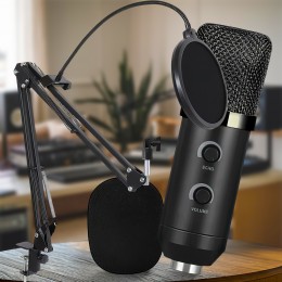 Студійний мікрофон з кронштейном та вітрозахистом Music DJ. M 800U Чорний (ЖЯ)