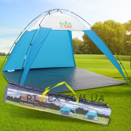 Тент пляжний Green Camp 1045 для пікніка 220 х 220 х 160 см, Біло-блакитний