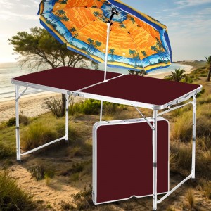 Туристичний розкладний стіл-чемодан для пікніка з парасолькою в комплекті 1,6 м Коричневий