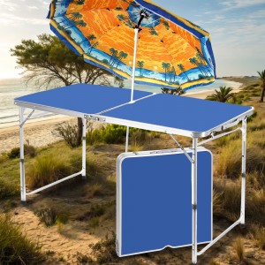 Туристичний розкладний стіл-чемодан для пікніка з парасолькою в комплекті 1,6 м Синій Туристичний розкладний стіл-чемодан для пікніка з парасолькою в комплекті 1,6 м Синій