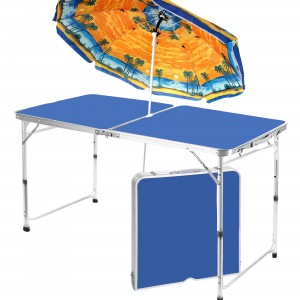 Туристичний розкладний стіл-чемодан для пікніка з парасолькою в комплекті 1,6 м Синій Туристичний розкладний стіл-чемодан для пікніка з парасолькою в комплекті 1,6 м Синій