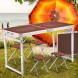 Туристический усиленный стол-чемодан для пикника Folding Table с 4 стульями и зонтом 1,6 метра Коричневый