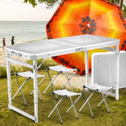 Туристический усиленный стол-чемодан для пикника Folding Table с 4 стульями и зонтом 1,6 метра Белый